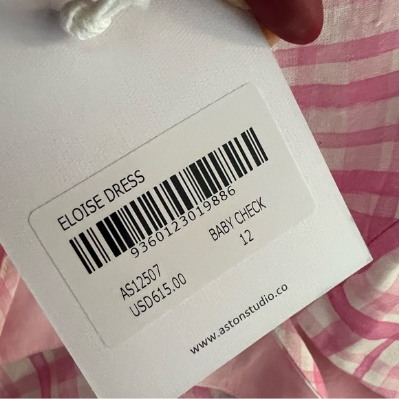 NWT Aston Studio ELOUISE DRESS IN BABY CHECK pink ruffle linen blend $615 US 8 - Picture 6 of 11